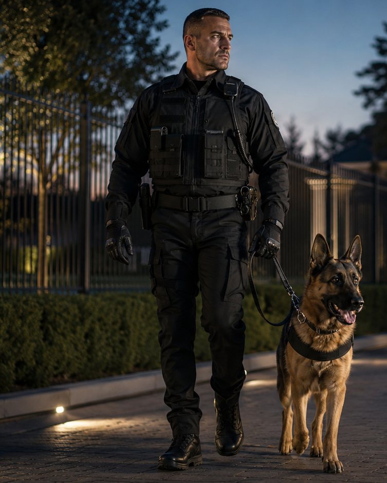 K9 Sentinel handler and dog on evening patrol